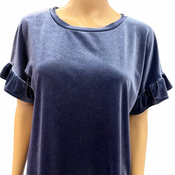 Old Navy Blue Velvet Ruffled Short Sleeve Top Womens Medium - Image 3