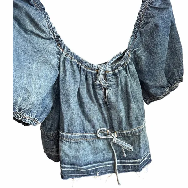 Ganni‎ Denim Puff Sleeve Top in Tint Wash Size S/M Feminine Cottage core - Image 7