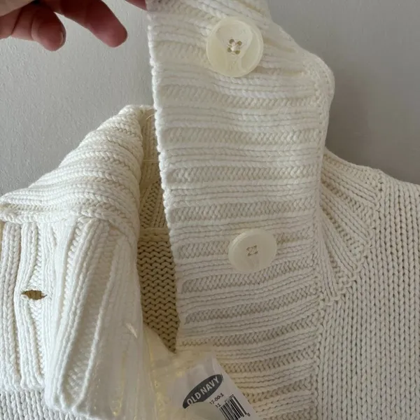 Old Navy Sz S Oversized Funnel Neck Rib Knit Cream Sweater Coat Pockets - Image 5