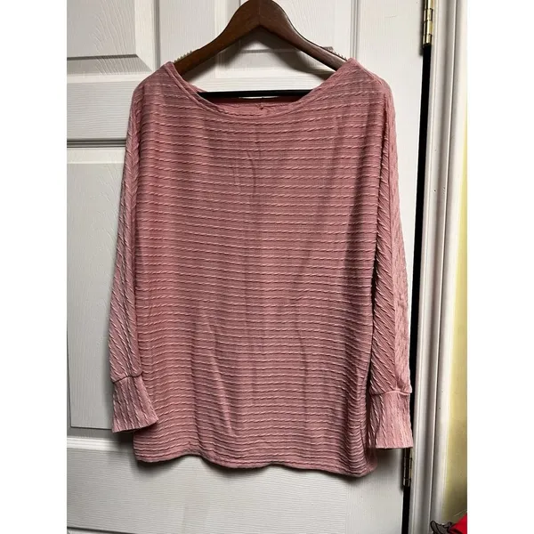 Dusty Pink‎ Boatneck Long Sleeve Ribbed Knit Top Lightweight Sweater - Image 2