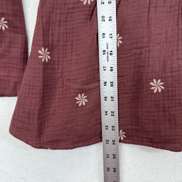 Madewell Embroidered Floral Peplum Top Gauze Tie‎ Back Maroon Womens Size S - Image 3