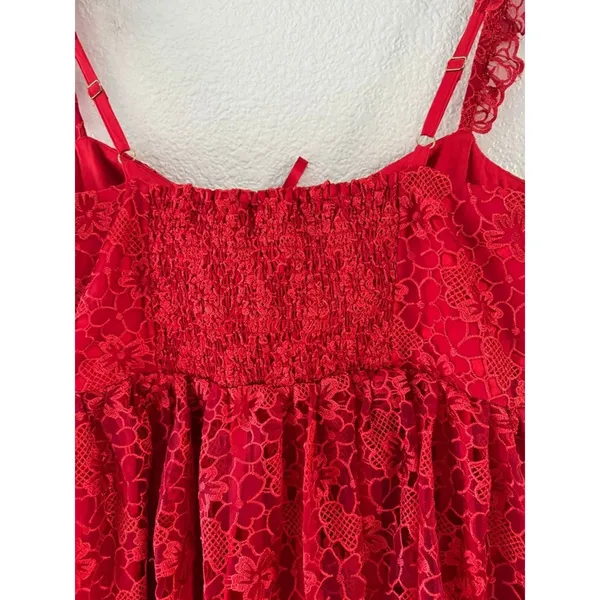 Anthropologie Ruffle Strap Corset Lace Mini Dress Lipstick Red Coquette NWT XL - Image 5