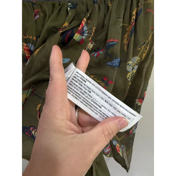 Abercrombie & Fitch Olive Green Butterfly Floral Pleated Mini Dress Womens M - Image 5