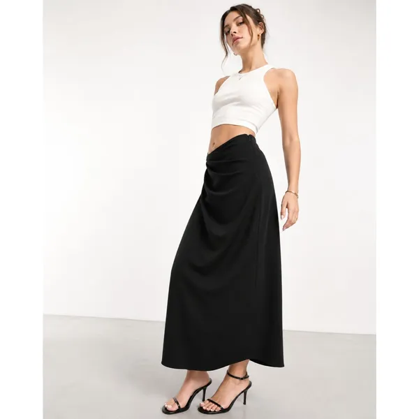 Abercrombie & Fitch Draped Front Maxi Skirt Womens M Black Faux Wrap Slit NWT - Image 4