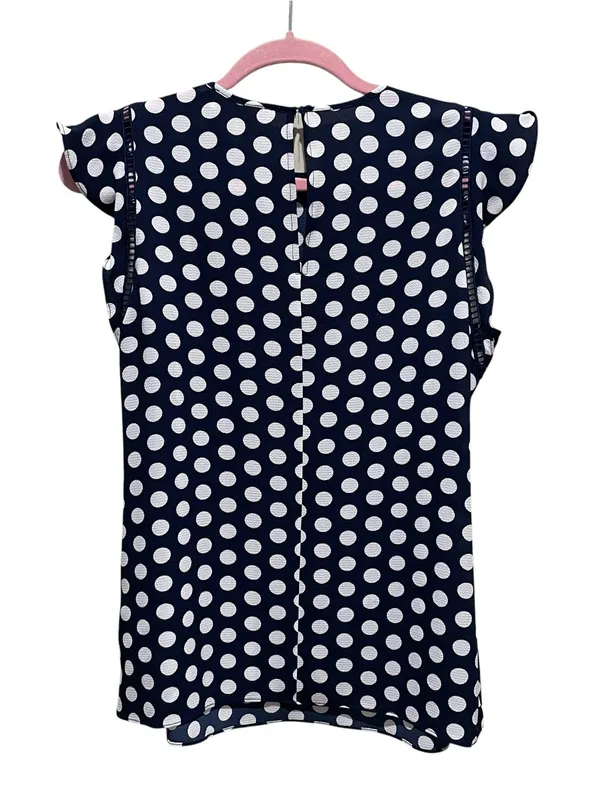 Michael Michael Kors Polka Dot Ruffle Sleeve Blouse Navy White Women Size Medium - Image 8