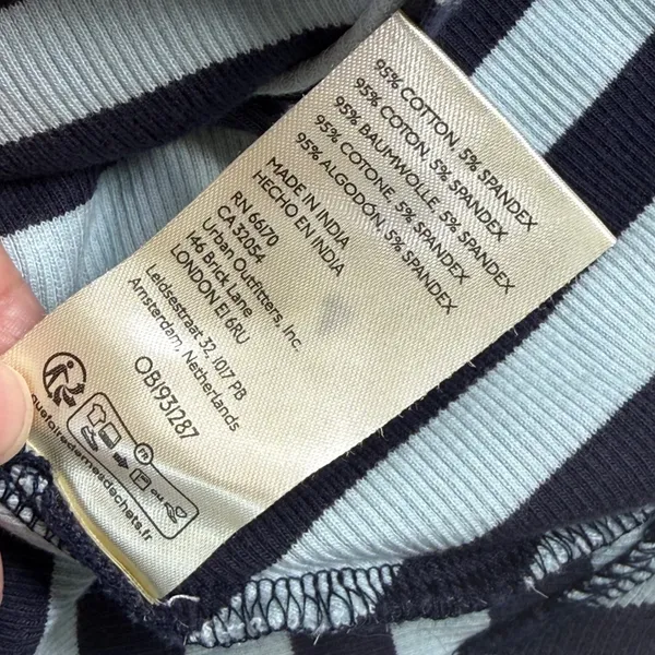 Maeve Anthropologie Womens Large Blue Navy Striped‎ Zip Front 3/4 Sleeve Rib Top - Image 8