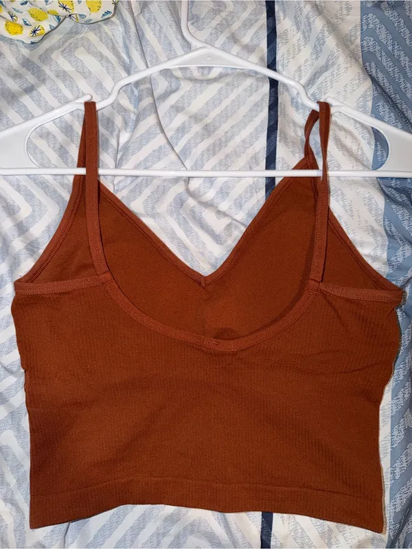 Burnt orange Ribbed V-Neck Crop Tank Top - Women - Image 2