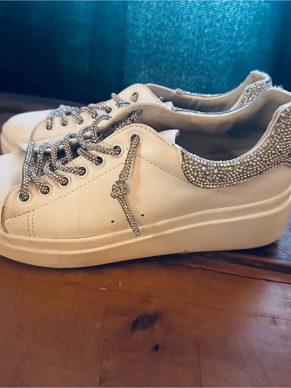 Yellow Box White Platform Sneaker with Sparkle Heel - Image 3