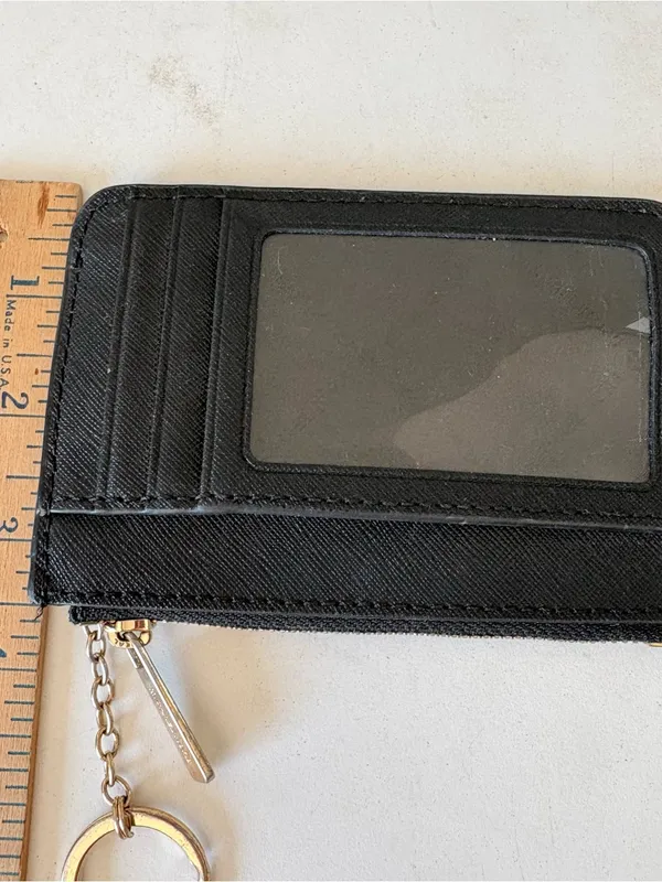 Michael Kors Jet Set Small Zip Black Leather Wallet Coin Pouch Card Holder 5x3.5 - Image 8