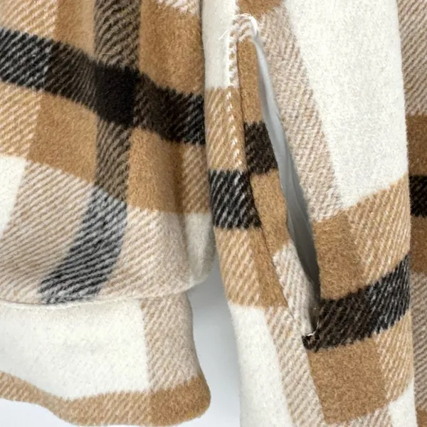 Wanna B Me Plaid Shacket Brown Cream Tan‎ Button Front Size L - Image 5