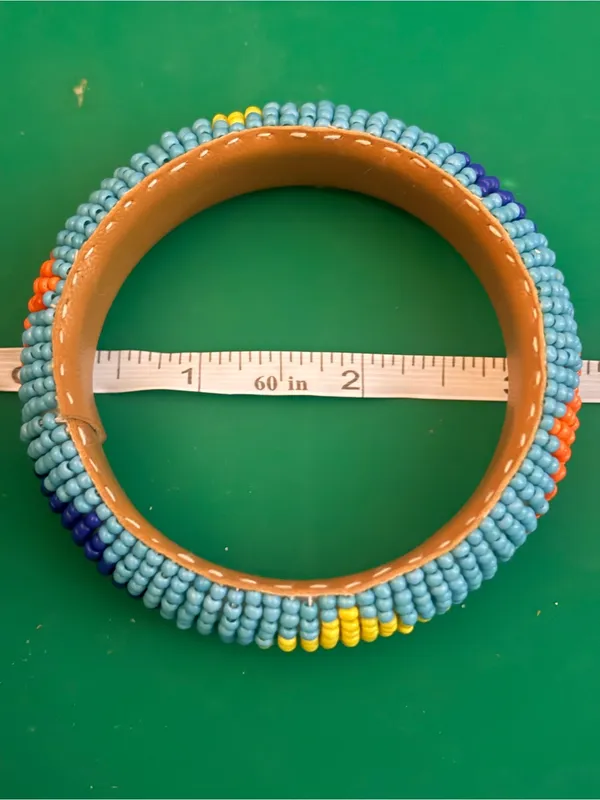 Native Hand-Beaded Turquoise Bracelet with Colorful Accents leather interior - Image 5