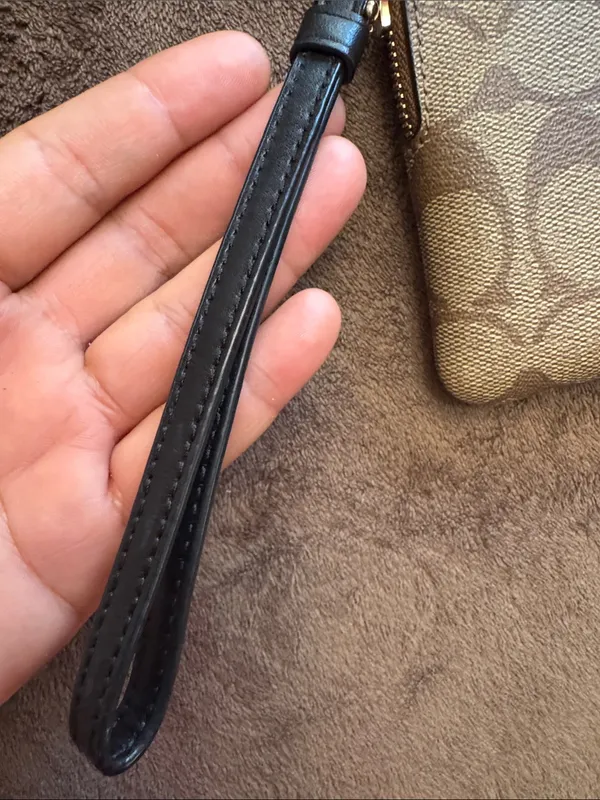 Coach Brown Signature Canvas Wristlet with Black Center Stripe - Image 8