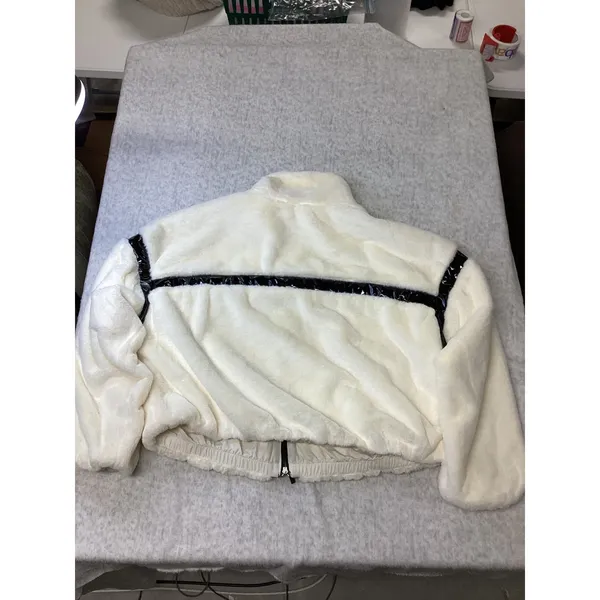 JoyLab Womens Faux Fur Full Zip Jacket XL Jet Stream White‎ Black Trim E744PW - Image 5
