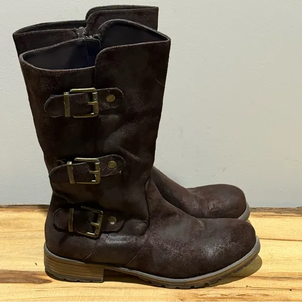 Ruff Hewn Maya Dark Brown Faux Suede‎ Moto Boots Size 8 A37 - Image 6