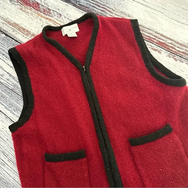 Vintage Christopher & Banks 100% Wool Red/Black Zip Up Vest​​ - Image 2
