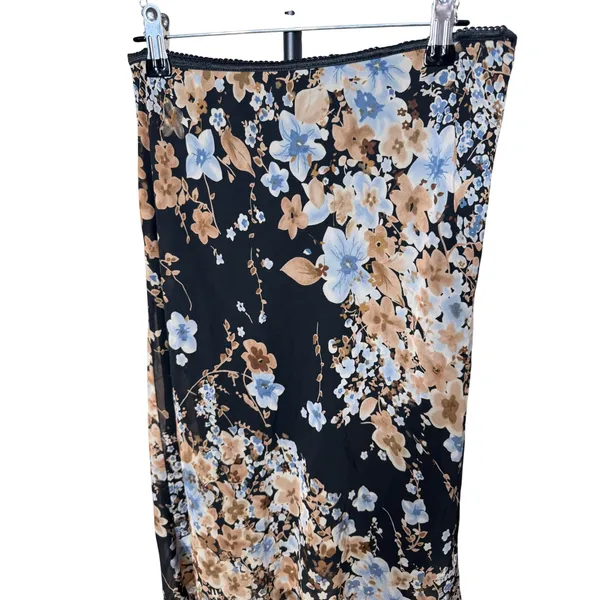 Jonathan Martin‎ Vintage Floral High Low Midi Skirt Black Blue Tan Medium USA - Image 2