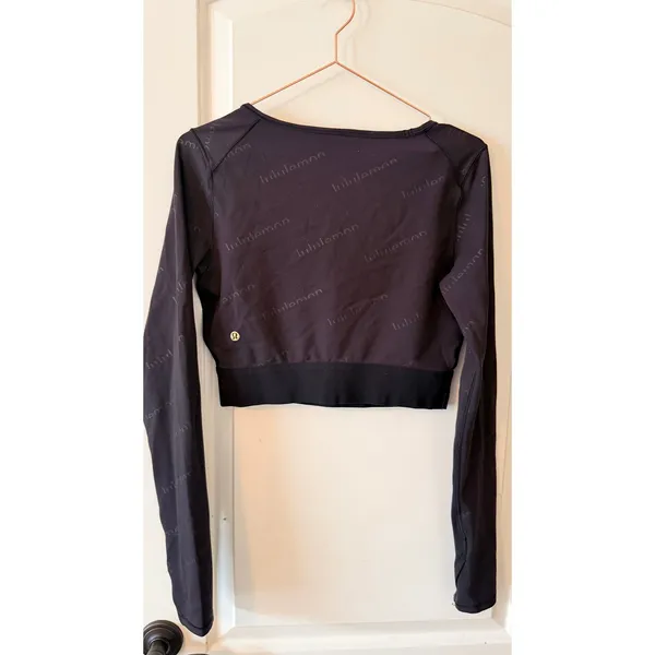 Lululemon Athletic Top Womens Logo Print Crop 8 Black‎ Long Sleeve Workout - Image 5
