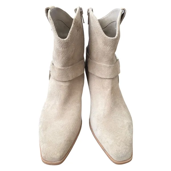 Open Edit Beige Suede Leather Harness Western Ankle Boots Size 6M - Image 2