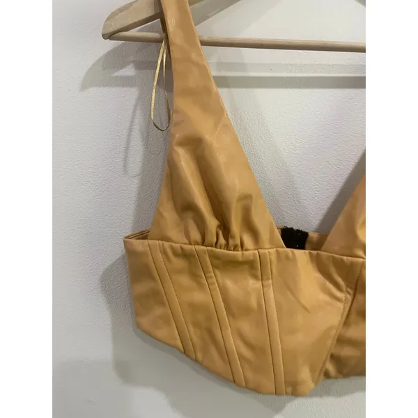 Zara Tan Faux Leather Corset Bustier Crop Top Going Out Size‎ Medium - Image 9