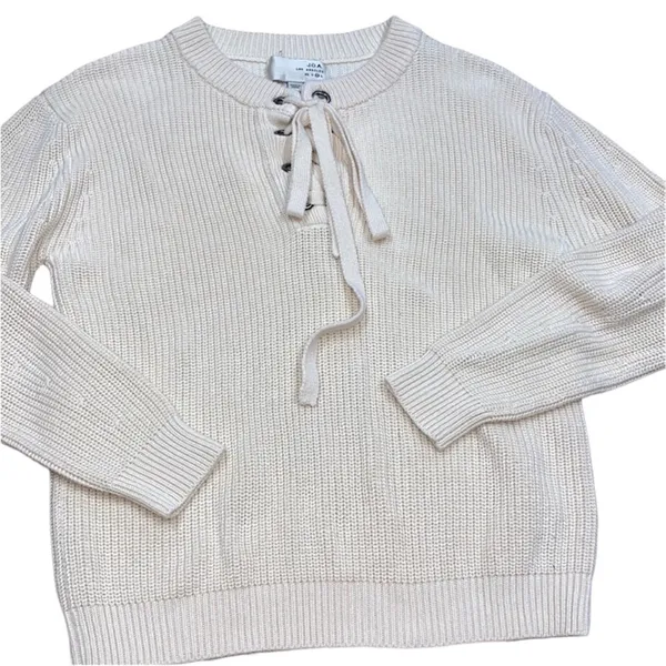 J.O.A ivory cable knit lace up sweater size medium - Image 2