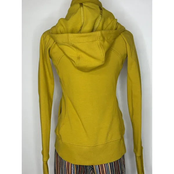 Athleta Triumph Hoodie Mustard Yellow Full Zip Sweatshirt XS TP Thumbholes - Image 5