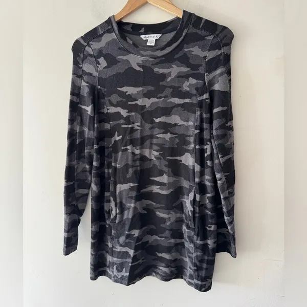 Athleta Balance Black Luxe Camp Print Long Sleeve Knit Dress‎ - Image 2