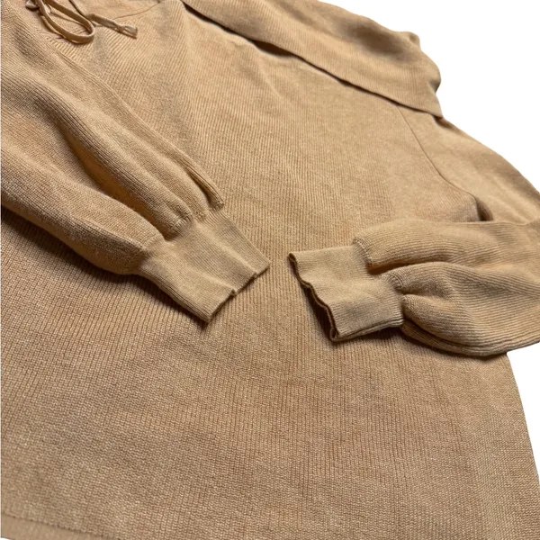 ✨🤠 UMGEE Off Shoulder Lace Up Western Boho Knit Sweater Tan Small 🤠✨‎ - Image 3