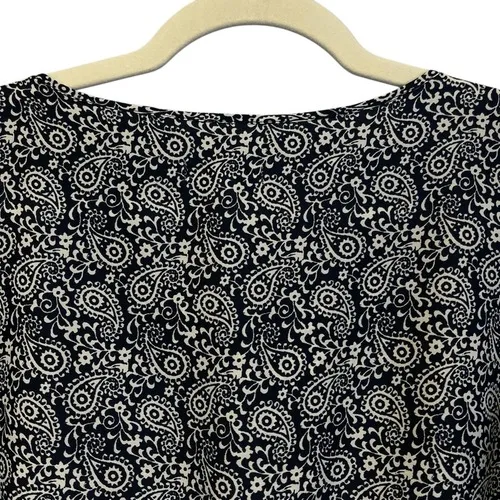 LOFT Romper Size 0 Blue White Paisley Print Long Sleeve‎ Roll Tab One Piece EUC - Image 11