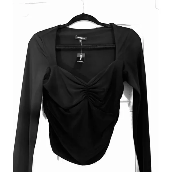 Express Black Ruched Sweetheart Neck Crop Top XL - Image 3