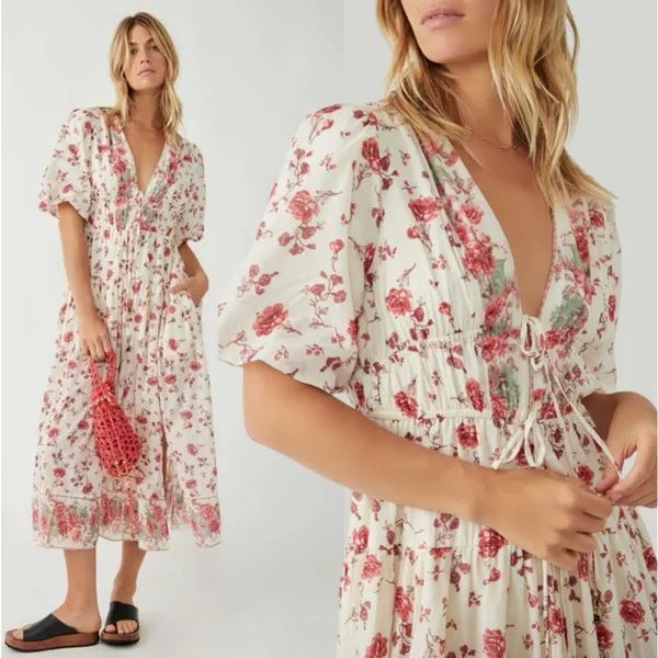 Free People Dainty Ethereal Cottage Floral Lysette Maxi Dress Medium Bohemian - Image 6