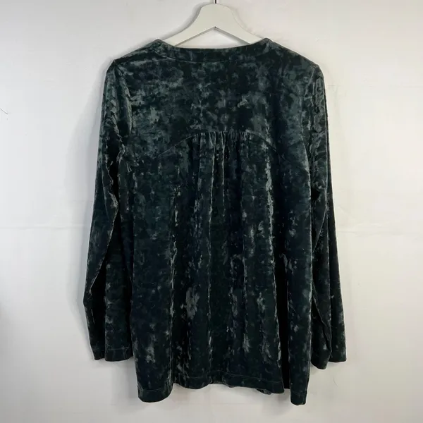 J. Jill Sz M Crushed Velvet Blouse V-Neck Shirred Back Long Sleeve Green Holiday - Image 10