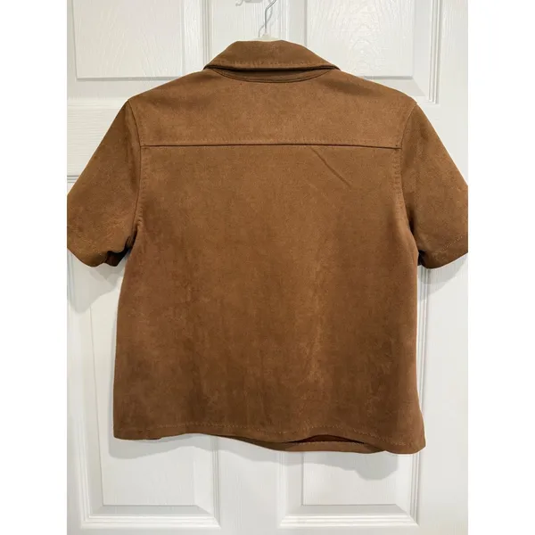 Faux Suede‎ Short Sleeve Brown Top Womens S NWT - Image 5