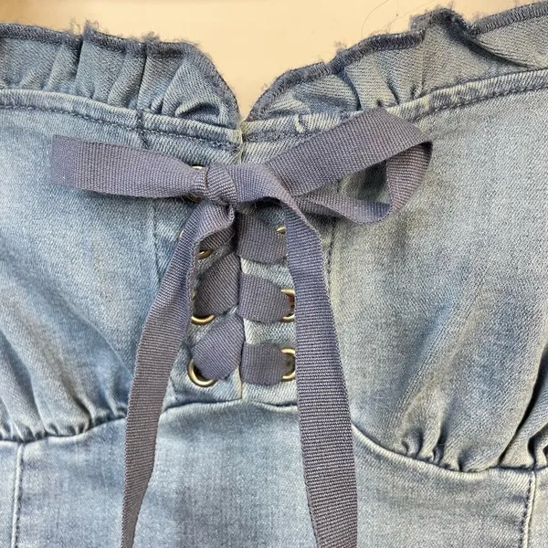 Urban Outfitters Nayda Denim Ruffle Lace up Stretch Mini Dress womens XS new - Image 9