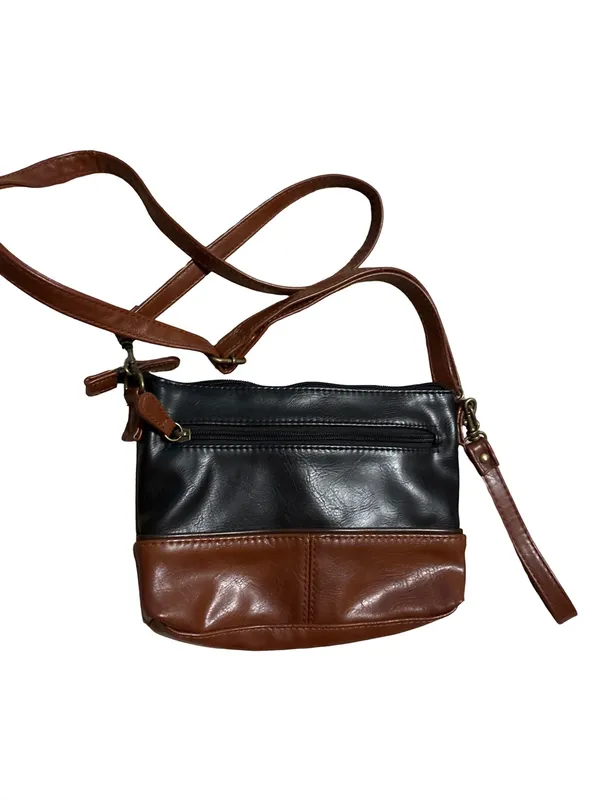 Stone Mountain Black & Brown Shoulder Bag with Brass Nameplate - Image 3