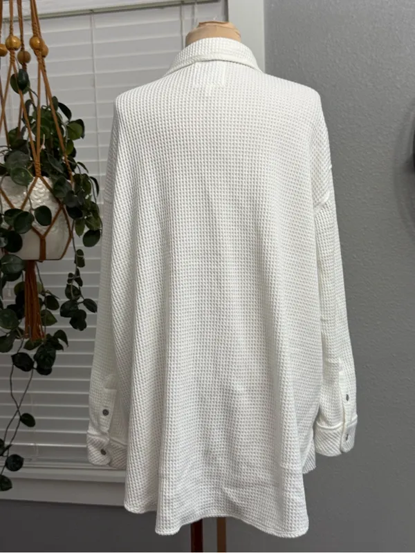Aerie Lumber Jane Waffle Knit Long Sleeve Shirt Size Medium Oversized - Image 4