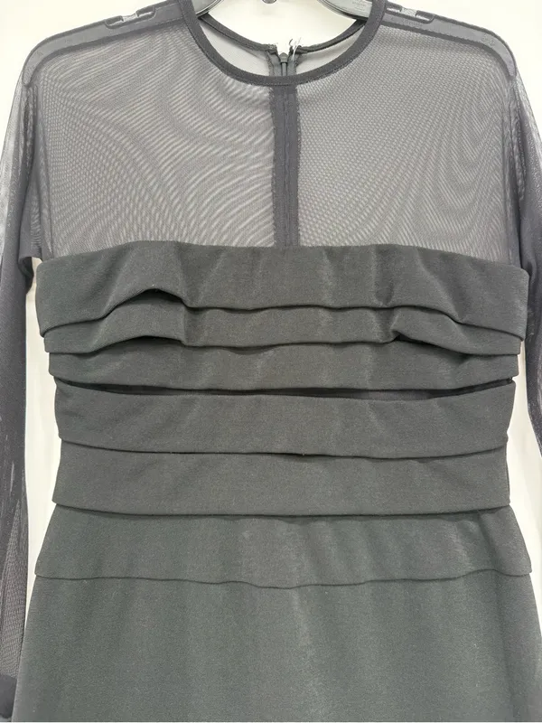 Night Way Collections Black Mesh Sleeve Tiered Bodice Dress - Image 3