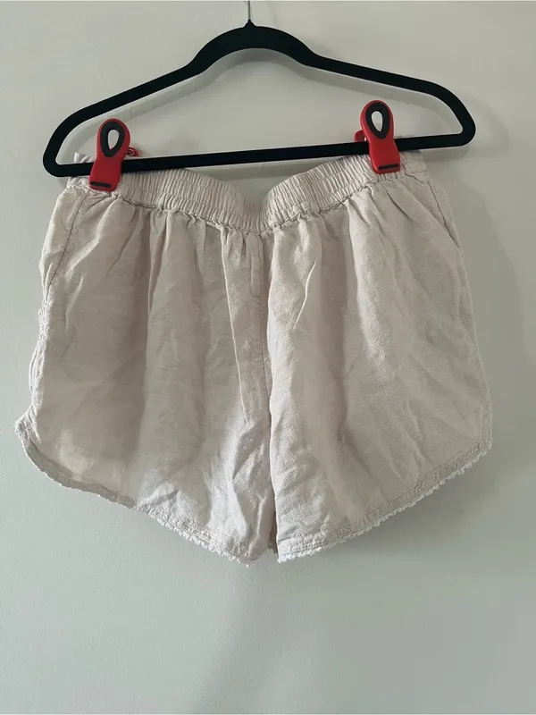 Beige Linen Blend Pull On Shorts Medium Euro Summer Coastal Resort Neutral - Image 5