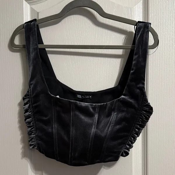 NWT Zara Gray Velvet Cropped Corset Bustier Coquette Glam Minimalist Baddie - Image 2
