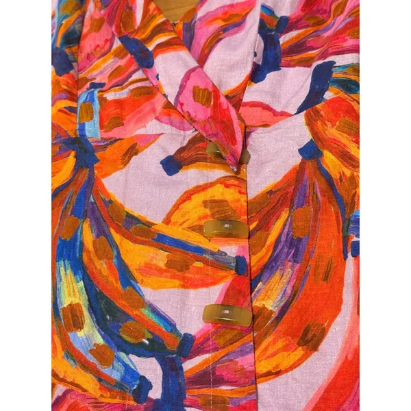 Farm Rio Graphic Bananas Pink Linen Blend Mini Wrap Dress Small - Image 5
