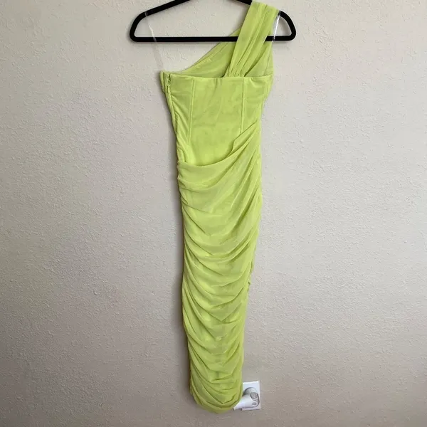 HOUSE OF CB 'Valentina'Lime neon‎ Asymmetric Cutout Midi Dress/Size XS plus cup - Image 11