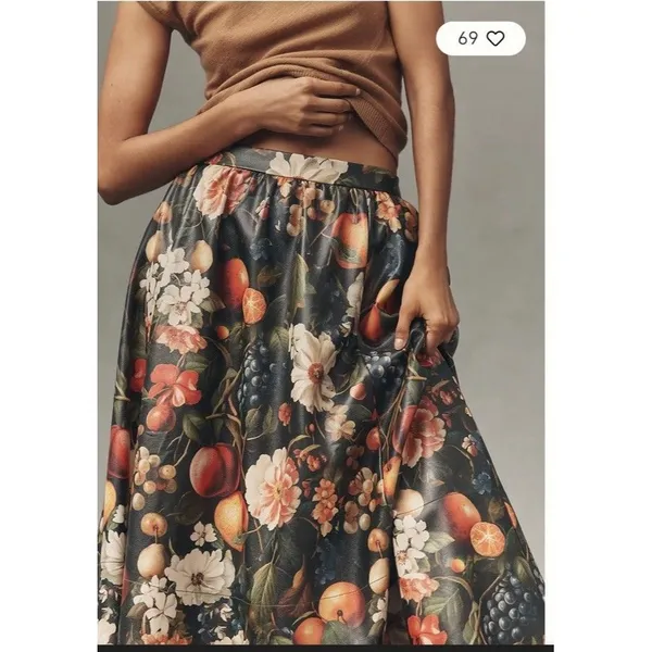ANTHROPOLOGIE MAEVE THE JACIE FAUX-LEATHER PRINTED MAXI SKIRT Sz XXS NEW Boho - Image 4