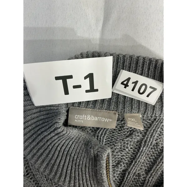 Womans Croft And Barrow Sweater Petite XL Gray Cable Knit Full Zip - Image 3