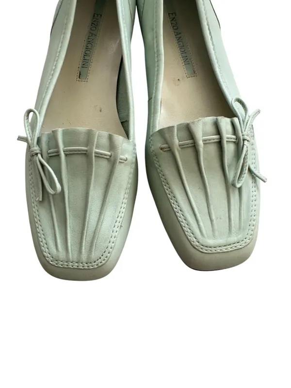 ENZO ANGIOLINI Light Green Seashell Leather Loafers Flats Size 5.5 - Image 5