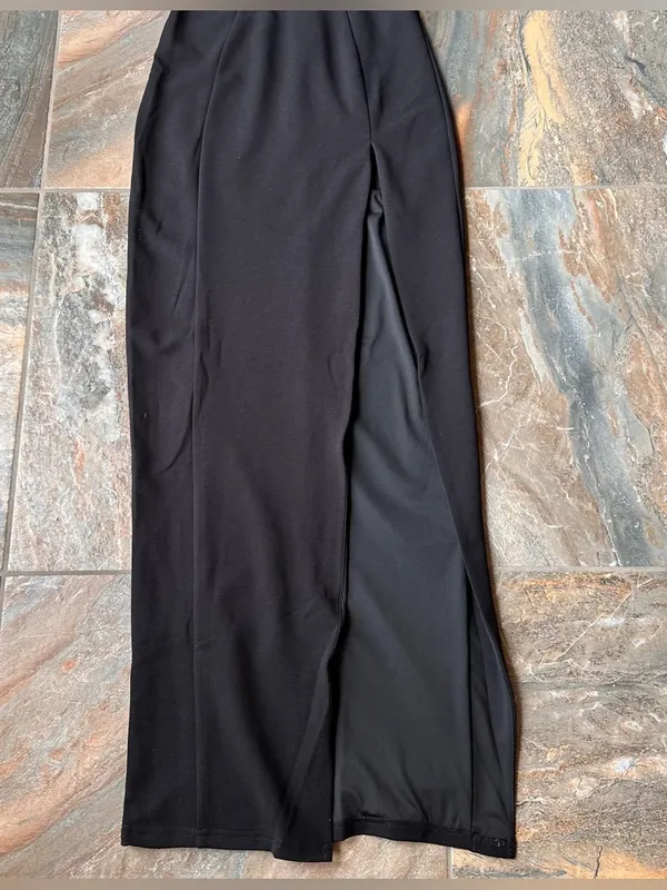 BabyBoo Fashion Black Strapless Corset Maxi Dress with Front Slit - Size M - Image 4