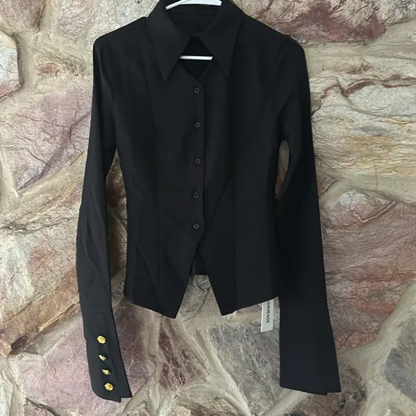 Commense Metal Button Cutout Polo Shirt size large - Image 2