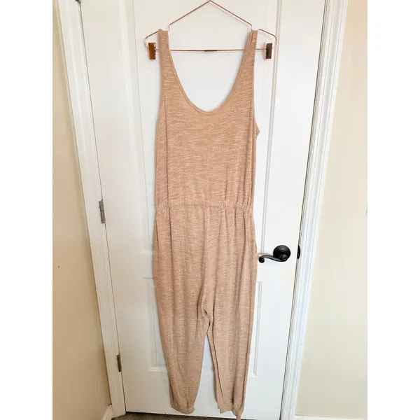Free People Jumpsuit Size Large Peach FP Beach Marled‎ Knit Sleeveless Jogger - Image 9