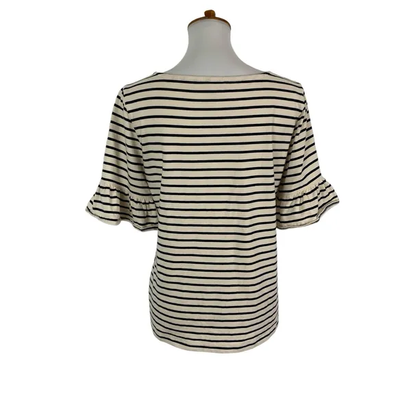 J Crew Factory Top Small Black Tan Striped Bell Sleeve Preppy Casual - Image 4