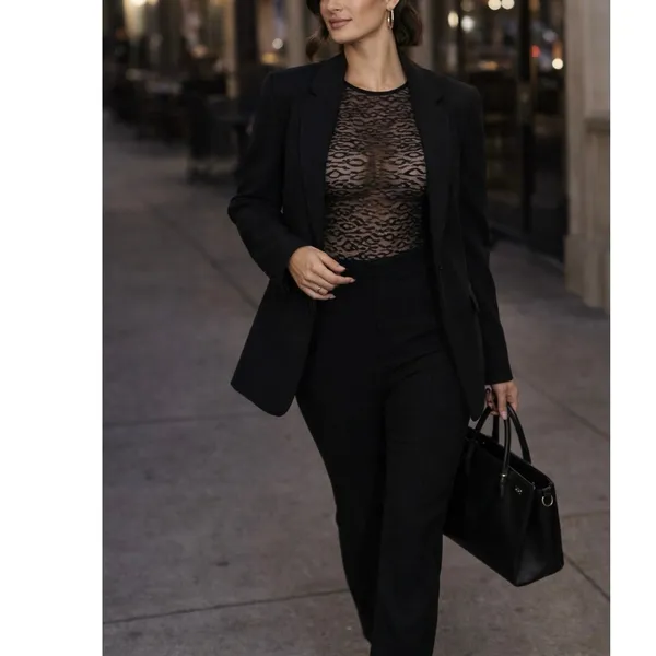 HOUSE OF CB Carmine Sheer Black Lace Long Sleeve Bodysuit XS NWT - Image 2