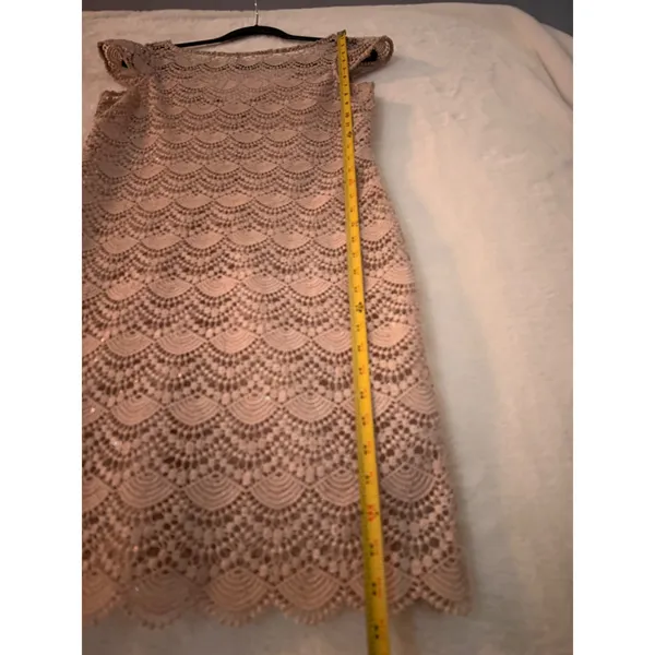 Kay Unger New York Sheer Pink Scalloped Lace Sequin Cap Sleeve Cocktail‎ Dress - Image 7