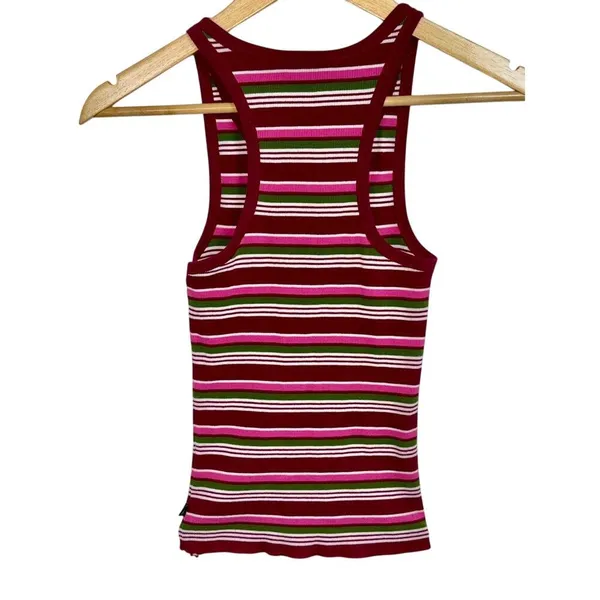 Abercrombie & Fitch Red Pink Striped Ribbed Knit Racerback Tank Top Y2K Size M - Image 3